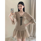 Fongt Sweet Temperament V Neck Waist Dress Gentle Style Unique Beauty Thin A-Dress Women's Summer New