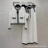 Fongt Long-Sleeved Knitted Shirt Coat + Straight Trousers + Vest Three-Piece Set High Quality Women's Clothing