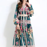 Fongt Printed Dress 2025 Spring Holiday Wind To Show Thin Temperament Single-Dlong Swing Dress Girl