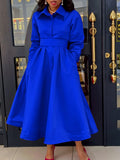 Fongt Women's Clothing 2025 Autumn New Large Swing Solid Color Collar Long Sleeve A Dress African Dress