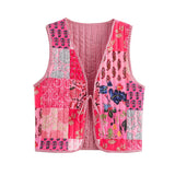 Fongt Literary Retro Wearing Waist Vest Vest Printed Tie Cotton Vest