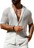 Fongt Men's Summer Cool Shirt Men's Casual Knit Hollow Out Breathable Short Sleeved Lapel Fashion Men's