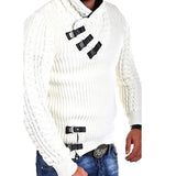 Fongt Ebay New Men's Sweater Long Sleeve Leather Buckle Top Jumper