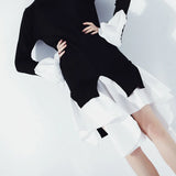 Fongt Autumn And Winter Retro Romantic Sleeves Casually Stum Irregular Splicing Splicing Color Knitted Dress QD1027