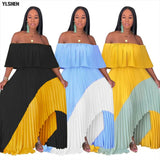 New Style African Dresses for Women Dashiki Off shoulder Pleated African Dress Clothes for Ladies Chiffon Long Africa Maxi