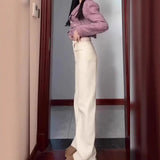 Fongt Design High-Waisted Narrow Version Of Straight Jeans Women Autumn And Winter Plus Velvet Warm Thin Trousers