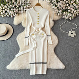 Fongt Fragrant High-End Autumn And Winter Round Collar With Thick Knitted Dress With Belts And Hips Skirt Sweater