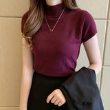 Women Clothing Korean Knitted Women Top Blusas Mujer De Moda Spring Summer New Solid Slim Turtleneck Blouse Blusas