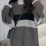 Fongt New Fashion Loose And Lazy Wind Contrast Color Stripe Soft Waxy Round Collar Fur Autumn Temperament Retro Casual Jacket-Outfit
