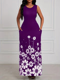 Fongt Summer New Fashion Sleeveless Print Loose Round Collar Simple Temperament Dress