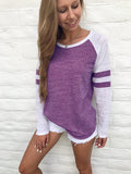 Fongt Fashion New Summer Hit-Colored Stripe Splicing Long-Sleeved T-Shirt Round Collar Top Lady