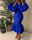 4XL 5XL Plus Size African Dresses for Women Puff Sleeve Evening Party Long Dress Dashiki Bodycon Christmas Robe Africa