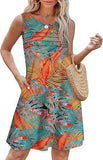 Fongt Women's Casual Round Collar Foldless Pocket Dress