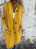 Fongt And Winter New Solid-Color Hooded Knitted Cardigan Women's Long-Sleeved Sweater Coat Loose Single-Dbutton Pocket Coat