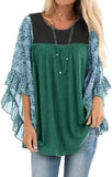 Fongt Women's Wear Bat Sleeve Print Color Swafge Round Collar Blouse T-Shirt