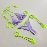 Fongt Female Hot Girl Bikini Split Sexy Triangle Double Sided Collision Color Beach Bikini Swimsuit Three Point