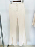 QUALITY Newest 2023 Designer Runway Suit Set Women's Crystal Stone Button Solid Color Blazer Slit Pants