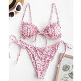 Push Up Sexy Bikinis Women Floral Swimwear Triangle Bikini Set Female Pleated Swimsuit Brazilian Bathing Suits Beach Wear-Outfit