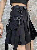 Techwear Women Black Cargo Skirts Gothic Grunge Harajuku Punk High Waist Mini Skirt Dark Alt Wear Female Belt