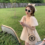 Women Tops and Shorts Puff Sleeve Solid Elegant Holiday Outfit Tender Ladies Ulzzang Chic Charming Stylish Square