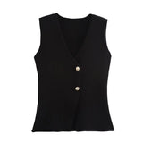 Fongt New Gold Button Knitted Vest Small Folding Splicing Skirt Set