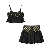 Fongt Women's Clothing INS Buckle Eye Decoration Sling Suit + Short Skirt Suit