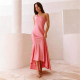 Fongt Spring Summer New Sexy Slanted Shoulder Strap Bare Back Fishtail Temperament Dress Woman
