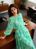 Fongt And Autumn Gentle Style Temperament Long Sleeves Low Circle To Receive The Waist Thin Long A-Word Large Pendted Dress