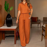 Fongt Lapel Contracted Foreign Style Short Jacket With Straight Tube Wide Leg Trousers Commute Two Sets-Outfit
