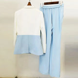 QUALITY New 2023 Designer Runway Suit Set Women's Career Slim Fit Single Button Color Block Blazer Suit Pants Set Two