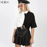 black white patchwork T shirt women short sleeves tee casual simple fashion college young hip hop street style 2020