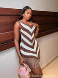 Fongt Striped Tuxedo Ass Dress Women's Summer Sleeveless Vest Dress Slimming Waist Thin Knitted Dress