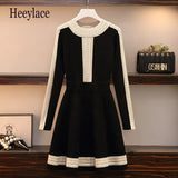 Dress 2022 Autumn Long Sleeve A-line Red Black Knitted Dress Women Elegant Office Ladies Warm Knitting