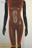 Rhinestones See Through Mini Dress Sexy Sleeveless Fishnet Hollow Out Dresses Women Summer Beach Sexy Cover