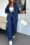 Fongt Women's Straight Trousers Two-Piece Solid Fashion Long-Sleeved Jacket Three-Dimensional Pocket 3035