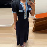 Fongt New Women's Fashion Denim Single-Dlong Stitched Dress