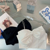 Sexy Lady Crop Top Mujer Summer Clothing Diamond Bow Backless Tanks Harajuku Temperament Tees Korean Fashion