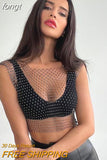 Sexy Mesh Crop Tops for Women 2023 Summer Rhinestones Fashion Party See Through Fishnet Tank Hollow Out Backless Top