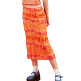 Summer Women Boho Beach Casual Style Skirts Female High Waist Floral Printing Orange Midi Skirt Party Holiday