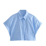 Summer Style Loose Short Pocket Decorated Poplin Shirt-Outfit
