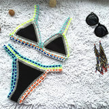 2021 Hand Crocheted Bikini Knit Patchwork Women 2 Piece Swimsuit Halter Top Brazilian Bathing Suit Knitted Thong