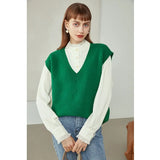 Women's Winter V-neck All-match Grey Sweater Vest Khaki Knitted Vest Pullovers Office Lady Green Retro Sweaters