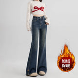 Fongt Retro High-Rise Jeans Women 2025 Autumn And Winter Plus Velvet New Viscous Trousers