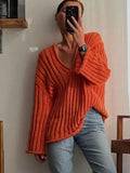 Loose Women's Sweater Flare Long Sleeve Hollow Out Striped Knitted Pullover Tops Winter 2022 Trend Casual Ladies