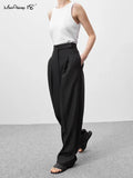 18 Spring Summer Black Ladies Office Trousers Women High Waist Pants Pockets Female Pleated Wide Leg Pants Solid
