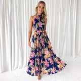 Fongt Spring/Summer Hanging Neckless Printed Vacation Dress