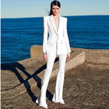 QUALITY Newest 2023 Runway Designer Suit Set Women's Career Fashion Single Button Blazer Flare Pants