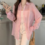 Fongt Silk Cardigan Small Loose Thin Long Sleeve Sunscreen Shirt Women's Summer Design Sense Back Open Fork Shirt