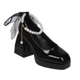 Fongt Jane Single Shoes Women 2025 Spring And Autumn New Fairy Style Design Fashion Pearl Coarse Heel With Skirt High Heels
