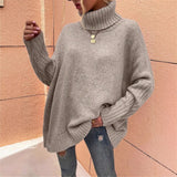 Fongt And Winter New Loose Solid Color High-Collar Bat Sleeve Knitted Sweater